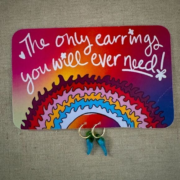 Turquoise glass peppercino 14k gold plated hoop drop earrings NWT - Picture 6 of 6